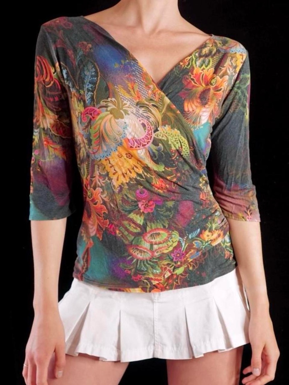Salaam floral print wrap style top with 3/4 sleeves